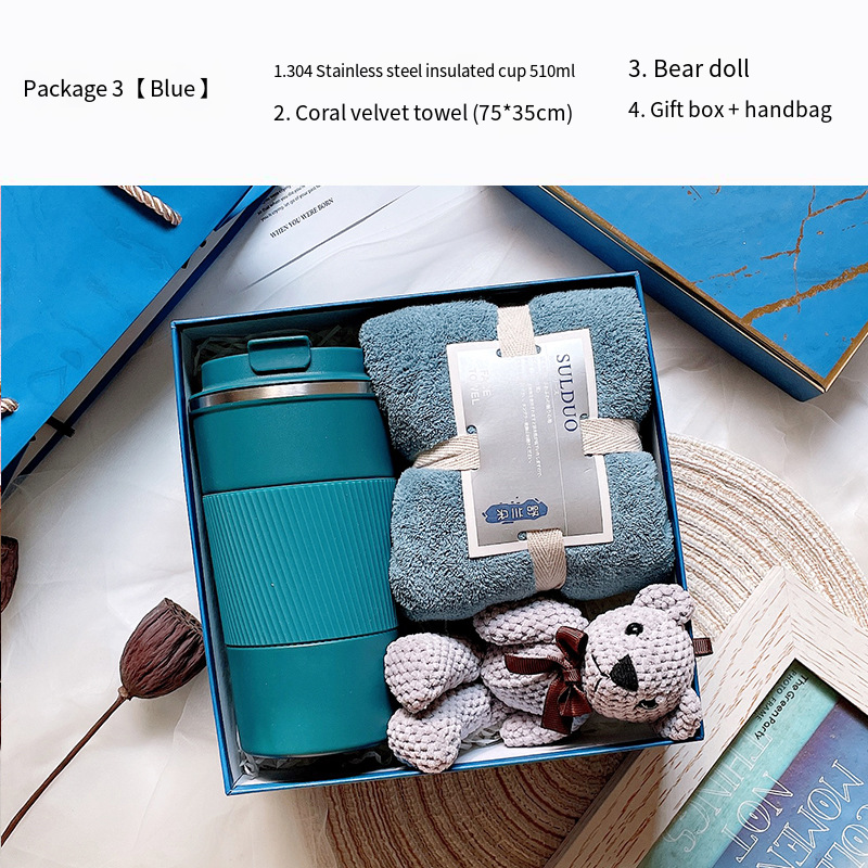 Thermos cup + towel + doll (blue)