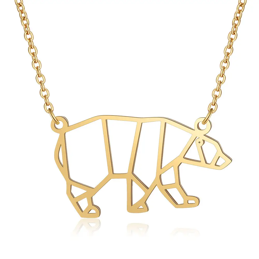 Newest Gold/Silver Cute Animal Jewelry Origami Bear Necklace Hollow Geometric Mama Bear Necklaces for Women and Girls