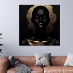 Printed Canvas Elegant Modern Art Deco Black Woman Portrait with Gold Accents <b>Wrapped</b> Panel Hanging - Product Image 3