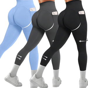 Colors High Waist Seamless Spandex/Nylon Scrunch for <b>Pocket</b> Sport <b>Leggings</b> Solid Color Gym Pants Quick Dry Workout - Product Image 2