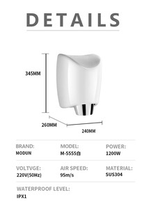 <span class=keywords><strong>Sèche</strong></span>-mains <span class=keywords><strong>électrique</strong></span> amélioré à faible bruit, en acier inoxydable, avec capteur, chauffage rapide pour usage commercial et domestique - Product Image 6