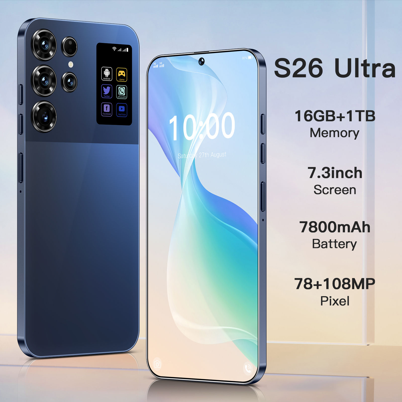 S26 Ultra+ Phones - 16GB+1TB, 7.3 Inch Android14 Smartphone