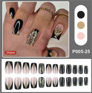 <span class=keywords><strong>Faux</strong></span> Ongles 3D Style Luxe Français Simple à Rayures Dorées, <span class=keywords><strong>en</strong></span> ABS, Amovibles, Couverture Complète, Forme Ballerine/Cercueil, 24 Pièces/Ensemble, pour Salon de Manucure - Product Image 4