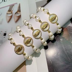 Bracelet de prière en perles d'eau douce de haute qualité et breloques Vierge Marie en diamant, unisexe, cadeau religieux catholique - Product Image 6