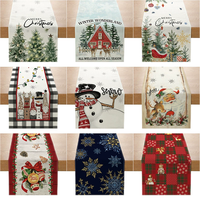 Nappe de Noël en toile de jute à carreaux Buffalo avec sapins de Noël, chemin de table XM-032, vente en gros, collection 2025