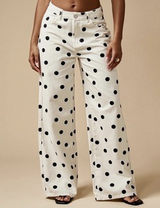 Summer Casual Denim <b>Trousers</b> <b>Women's</b> High Waist Breathable Wide Leg Polka Dot Jeans with Simple Fashion Print Washed Pants <b>Women</b> - Product Image 1