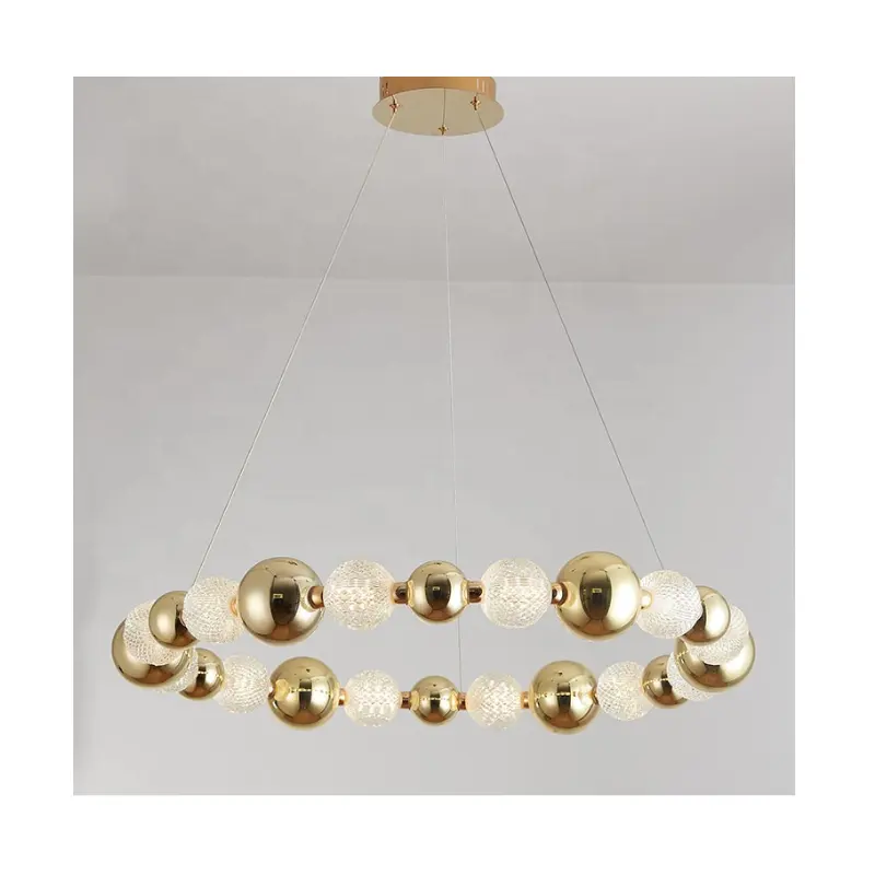 高級ネックレスリングガラスボールシャンデリア銅LED天井ペンダントライトリビングルームランプ寝室の照明器具