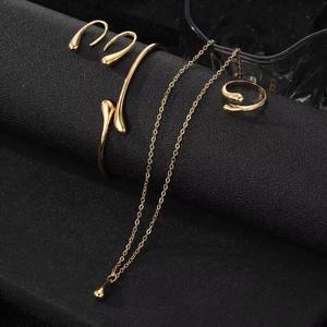 NYY Nuevo Conjunto de Joyería de Moda de 4 Piezas, Collar, Aretes, Anillos Trenzados y Brazalete Plateados para Mujer, Chapado en Oro, Regalos para el Día de la Madre - Product Image 4