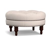 Meubles de salon modernes, pouf rond en velours et simili cuir tufté, pouf pour couloir, lit, tabouret, chaise ottoman de rangement