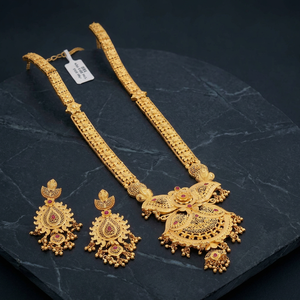 Ensemble de bijoux longs plaqués or 14K 18K 24K en gros, motif floral traditionnel, colliers de mode en laiton doré - Product Image 3