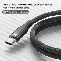 Cable de Datos Tipo C de Carga Súper Rápida de 100 W con Blindaje Trenzado, 5 A/3 A, Cobre Puro, 1 m de Longitud para Computadora y Teléfono Móvil
