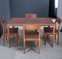 Les fabricants fournissent directement des tables de salle à manger rectangulaires modernes en bois massif de noyer, à coins arrondis, pour hôtels, 6 places, pour l'Europe du Nord.