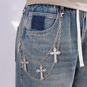 yueli <b>Cross</b> Pendant Waist Chain Double Layer Metal Hip Hop Style For Men Women Casual Fashion Body Chain Tibetan <b>Silver</b> - Product Image 1