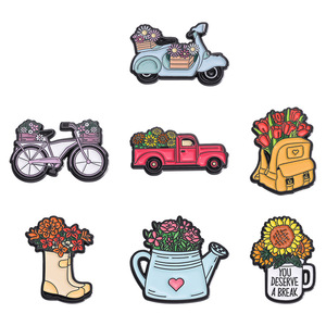 Fleur créative émail broche moto chaussures <span class=keywords><strong>Cowboy</strong></span> fleur vélo sac amour bouilloire tournesol fleur métal Badge Punk broches bijoux - Product Image 1