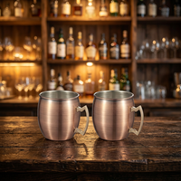 Expédition immédiate : Tasse en cuivre de haute qualité avec poignée en laiton, finition antique, 16 oz, écologique, style Mule, idéale comme cadeau, design minimaliste