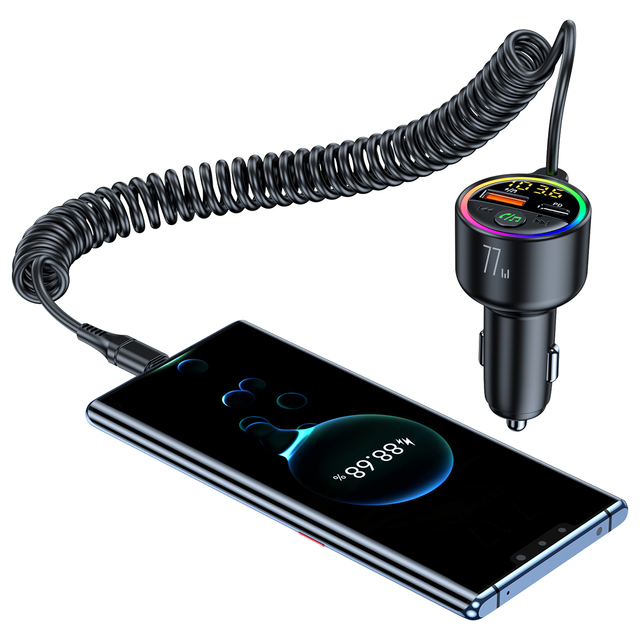 The T33 Car MP3 Player combines a Bluetooth 5.4 FM transmitter with 77W USB-C PD charging, hands-free calls and RGB lighting.