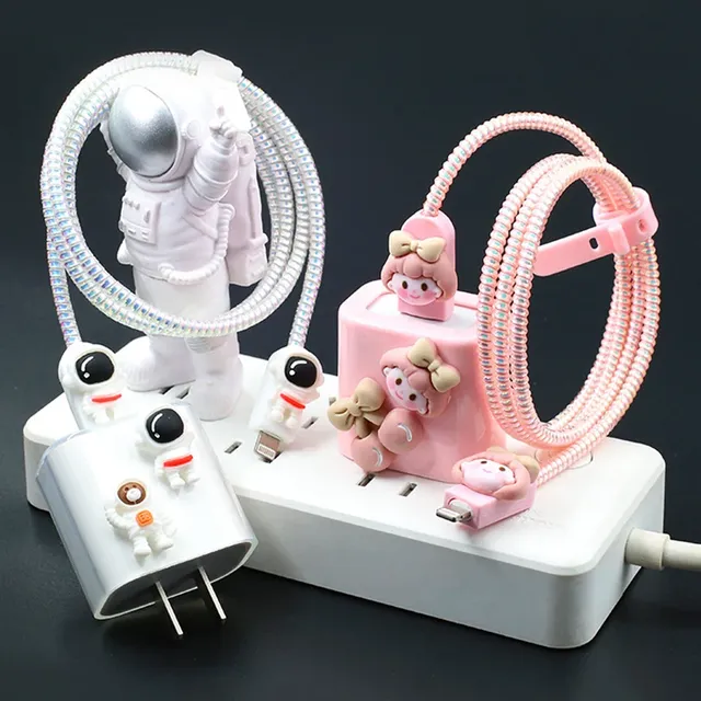 Astronaut Full Set Charger Cable Protector Spiral Cord Winder Anti-break Data Line Sleeve for iPhone 18W 20W Power Adapter