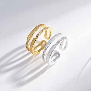 custom plata 925 sterling Silver Minimalist Geometric <b>ring</b> 18K Gold Plated Rhinestone Pave Setting engagement <b>adjustable</b> <b>rings</b> - Product Image 1