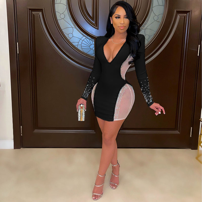 M3108 Sexy Club Dress - Long Sleeve Mesh V-Neck Mini Outfit for Nightclubs | Fall & Winter Collection, Fast Delivery 2-7 Days M3108 Sexy Club Dress - Long Sleeve Mesh V-Neck Mini Outfit for Nightclubs | Fall & Winter Collection, Fast Delivery 2-7 Days