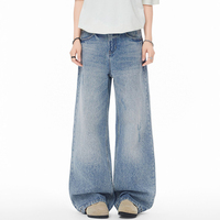 Jeans pour hommes de haute qualité, coupe large, bleu, style designer, coupe droite décontractée, effet délavé - Nouveauté