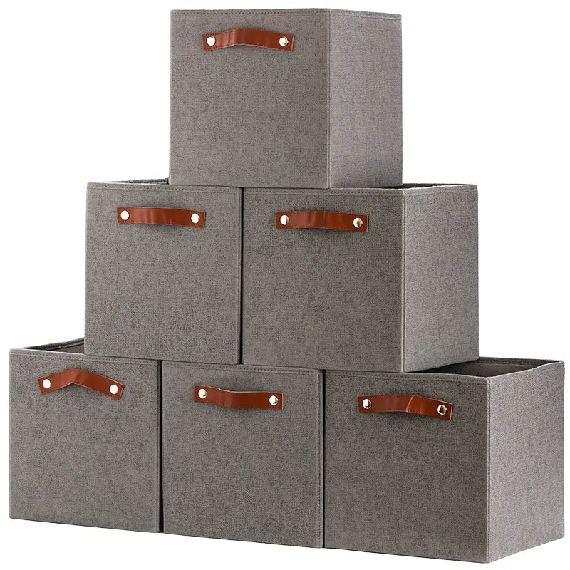 set of 6 foldable home organizer fabric storage boxes Linen Fabric Clothing Storage bins under bed canvas Cube box