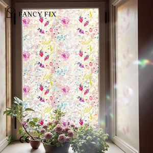 Autocollants statiques <span class=keywords><strong>pour</strong></span> fenêtres en <span class=keywords><strong>verre</strong></span> dépoli à motif de fleurs arc-en-ciel 3D - PVC non adhésif bloquant les UV, confidentialité, meubles, cuisine - Product Image 2