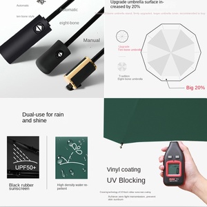 <span class=keywords><strong>Paraguas</strong></span> Automático Plegable para Hombre y Mujer, Protección <span class=keywords><strong>Solar</strong></span> y contra la Lluvia, Protección UV, Parasol Engrosado, Goma Negra Impermeable - Product Image 2
