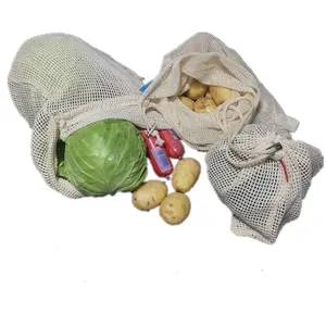 Riutilizzabile naturale sacchetti di imballaggio di frutta verdura in cotone biologico della rete della maglia per il supermercato