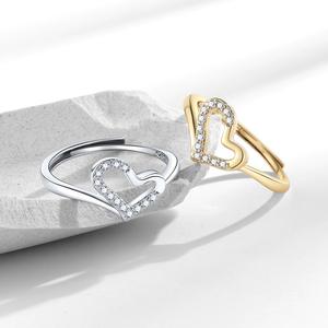 Bague ajustable inspirée du cœur, finition argentée, style moderne minimaliste, bague ouverte ajustable, bijoux de mode - Product Image 4
