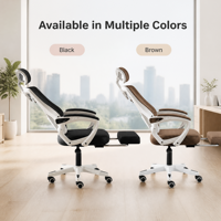 Chaise de bureau ergonomique en maille pour le gaming, inclinable, dossier haut, appui-tête réglable, support lombaire, repose-pieds, base en acier inoxydable et mousse