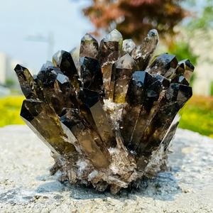 Atacado Black Smoky <span class=keywords><strong>Quartz</strong></span> Cluster Ponto De Cristal Estilo De Luxo Gravado Espécime Pedras Cristais Smoky Clusters - Product Image 3