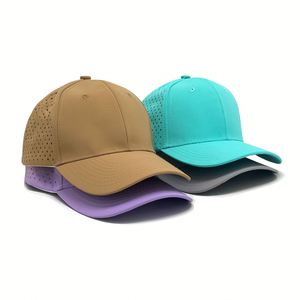 Gorra de béisbol de color liso para hombre, impermeable, de poliéster RPET, con malla perforada a láser y cierre strapback bordado, para comercio exterior. - Product Image 3