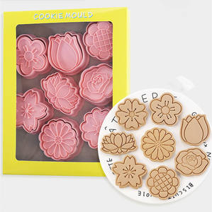 8 Pak pemotong kue bunga musim semi 3D dengan stempel Plunger plastik untuk cetak timbul dapur rumah dan pemotong kue - Product Image 1