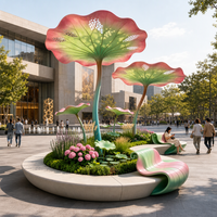 Installation de sculpture d'ombrage extérieur en résine de fibre de verre, au design feuille de lotus verte, pour parcs paysagers et places commerciales