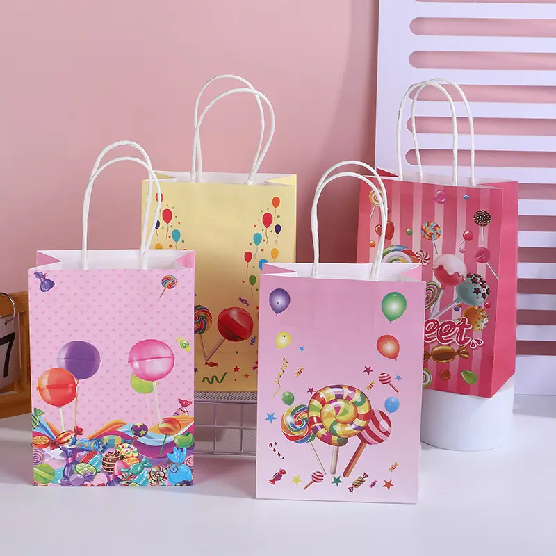 Bolsas de regalo de dulces al por mayor, bolsas decorativas de fiesta de negocios con asas, bolsas de papel