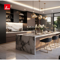 AllandCabinet Premium Personnalisable Luxe Style Moderne Contreplaqué Finition laquée mate Quartz Stone Island Armoire de cuisine avec LED