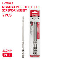 Embouts de tournevis cruciforme LJ-48 poli miroir PH2 en acier S2 65mm/85mm/110mm/150mm pour visseuses à chocs DIY OEM Lot de 2