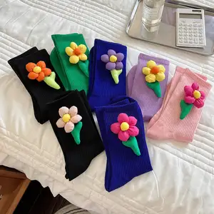 Vente chaude fantaisie cadeaux bébé chaussettes coton mignon 3D fleurs nouveau-né garçon fille chaussettes décontracté tricoté enfants chaussettes