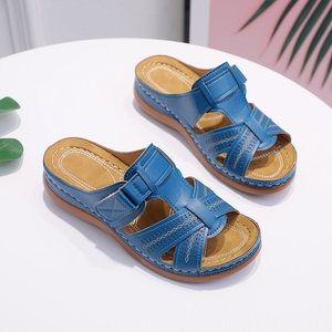 Sandalias de cuña de verano para <span class=keywords><strong>mujer</strong></span>, sandalias ortopédicas Premium con punta abierta, zapatos Retro de plataforma informales de cuero Pu antideslizantes Vintage para <span class=keywords><strong>mujer</strong></span> - Product Image 5