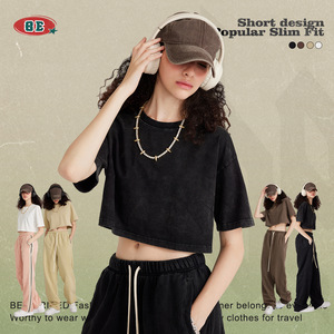 <span class=keywords><strong>2023</strong></span> Offre Spéciale pas cher Sexy surdimensionné à manches courtes T-shirts pour jeunes filles couleur unie 100% coton blanc Vintage haut court chemises - Product Image 3