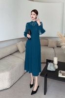 Femmes modeste islamique musulman à manches longues tenue décontractée Miyake plissé Abaya dentelle fleur solide en mousseline de soie soirée naturel basique Sexy