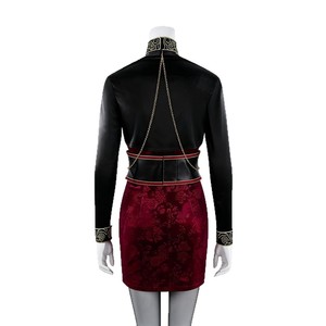Conjunto de vestido de terciopelo para Cosplay de Ada Wong, disfraz rojo con bordado dorado para juegos de rol de Anime - Product Image 5