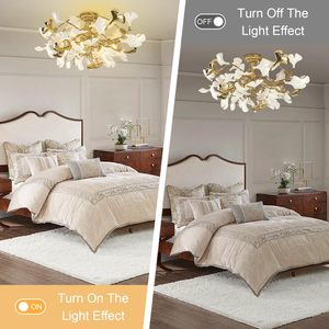 Moderner Ast-Kronleuchter aus Messing mit Keramik-Ginkgoblättern, goldener Kronleuchter, Deckenleuchte für Schlafzimmer, Wohnzimmer, Esszimmer, Küche - Product Image 4