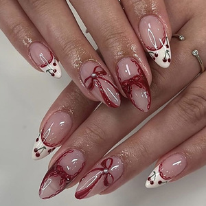 <span class=keywords><strong>Faux</strong></span> <span class=keywords><strong>ongles</strong></span> à coller pour nail art, collection style Saint-Valentin, motif œil de chat rouge, nœud et cœur, produit transfrontalier très demandé - Product Image 4