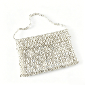 Bolso <span class=keywords><strong>de</strong></span> Moda Brillante con Cuentas Acrílicas Planas en Forma <span class=keywords><strong>de</strong></span> Almendra, Tejido a Mano, Tipo Bandolera/Axilar con Tapa Abatible para Mujer - Product Image 2