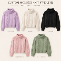 Pull en tricot torsadé à col châle personnalisé pour femme, à manches longues, avec logo en relief, pour l'automne et l'hiver