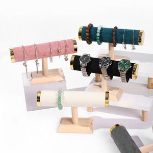 New Wooden With Velvet Leather T bar <strong>Bangle</strong> Necklace Watch Bracelet Jewelry Gift <strong>Holder</strong> Display Stand <strong>Holder</strong> Stock Wholesale - Product Image 2