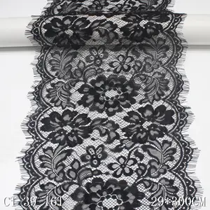 Stock Classic 29CM Black Blue Chantilly Lace Flower French Lace Trim Eyelash Lace Fabric For Women Lingerie Dress