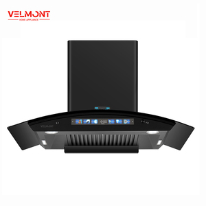 Commande vocale supérieure noire en forme <span class=keywords><strong>de</strong></span> courbe <span class=keywords><strong>de</strong></span> cheminée en verre avec <span class=keywords><strong>hotte</strong></span> aspirante à nettoyage automatique - Product Image 1