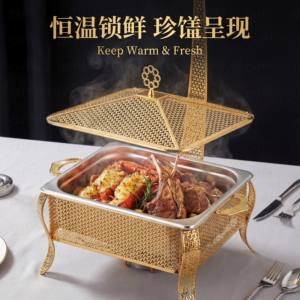 Plat de service rectangulaire doré de luxe professionnel pour buffet, <span class=keywords><strong>chauffe</strong></span>-plats, avec couvercle doré, ensemble de réchauds suspendus effet martelé - Product Image 3